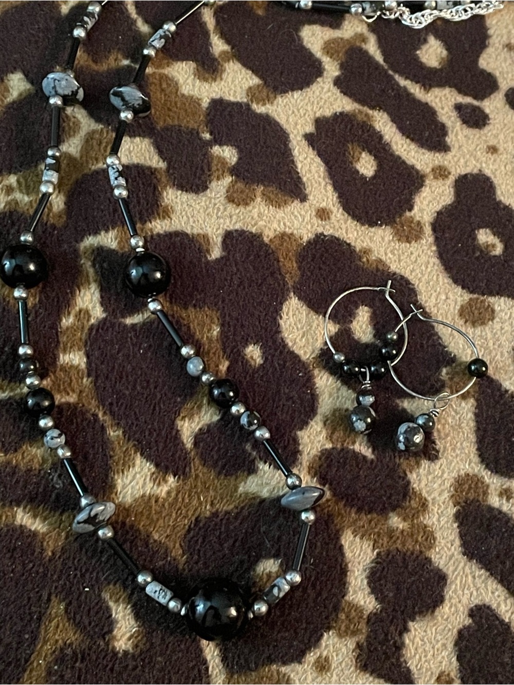 Black Beaded Necklace and Hoop Earring Set 20” with ext 23” - Picture 4 of 5
